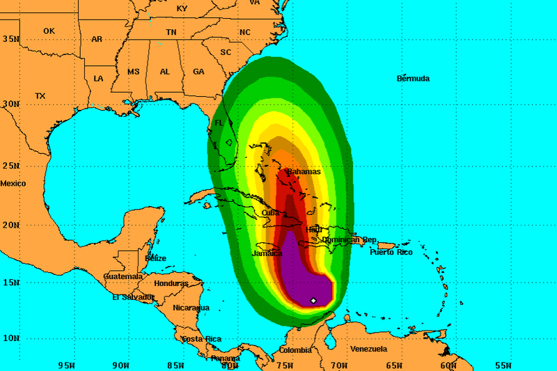 Current trajectory of Hurricane Matthew. Image: National Hurricane Service.